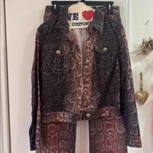 Python-Print Wide Leg Women's Jeans and Jacket